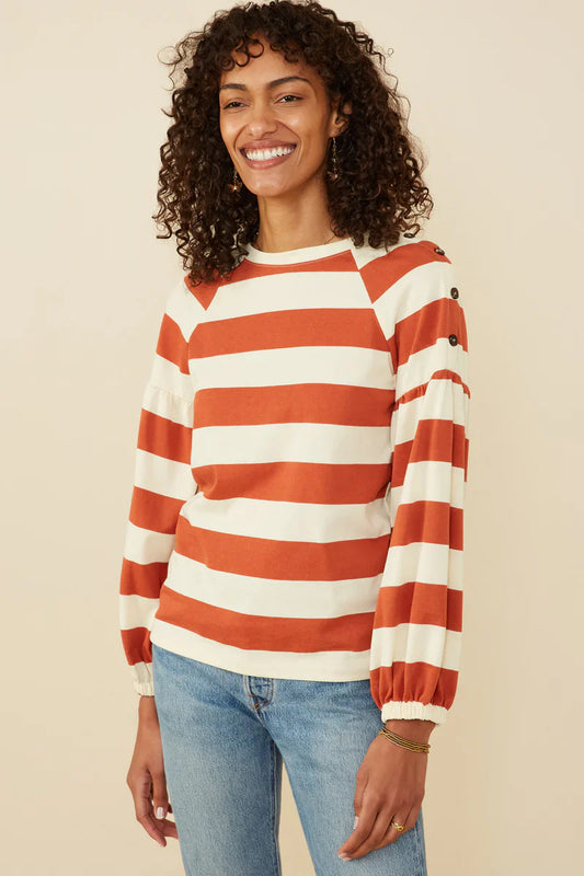 Shoulder Button Detail Puff Sleeve Knit Top