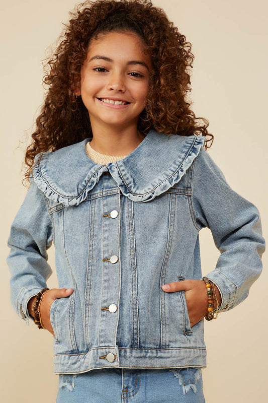 Exaggerated Ruffle Collar Denim Jacket