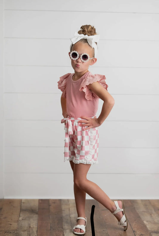 Pink Lave Checkered Spring Short Set