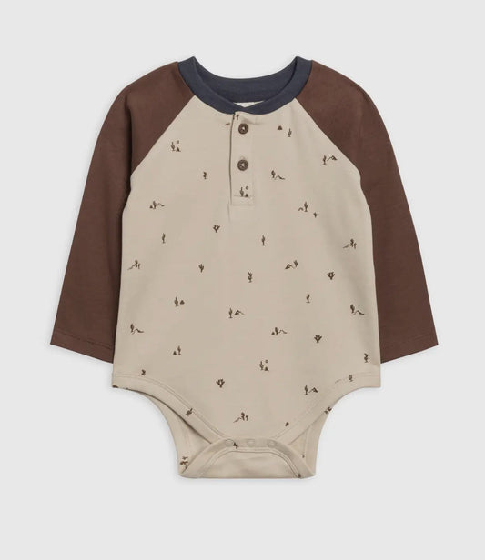 Lucas Cactus Oat Raglan Henley Bodysuit