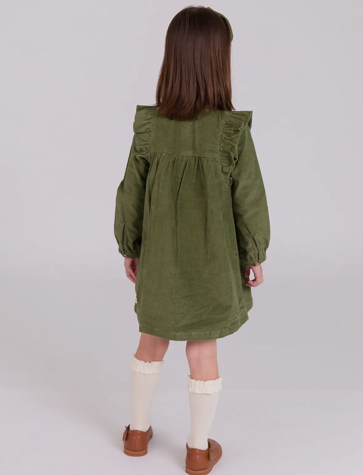 Girls Dusty Olive Stretch Corduroy Dress