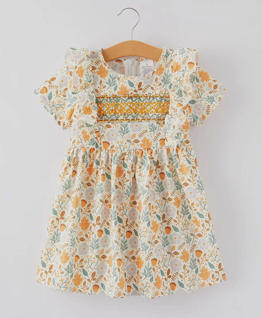 Girl Fall Floral Smocked Dress