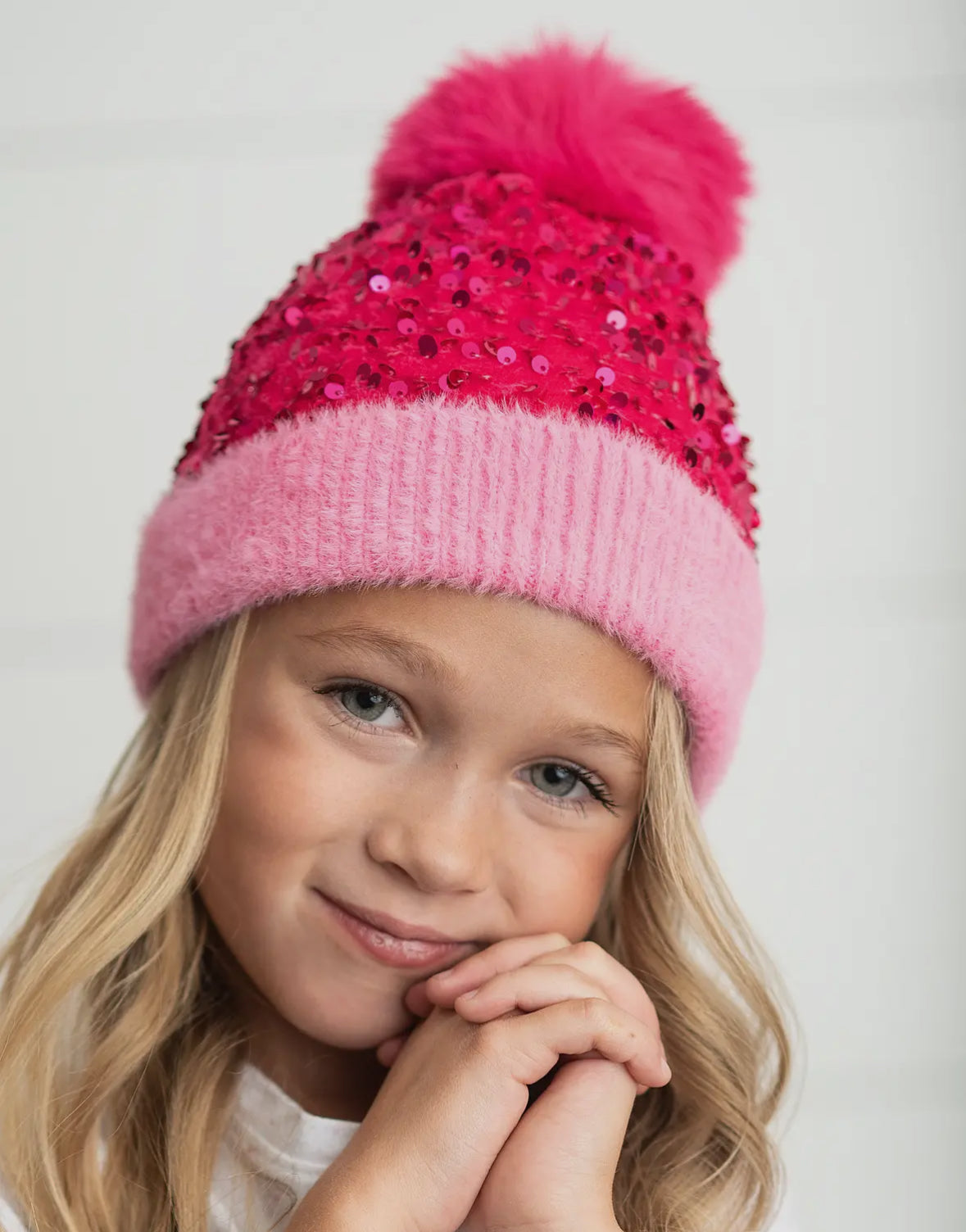 Pink Sequin PomPom Beanie