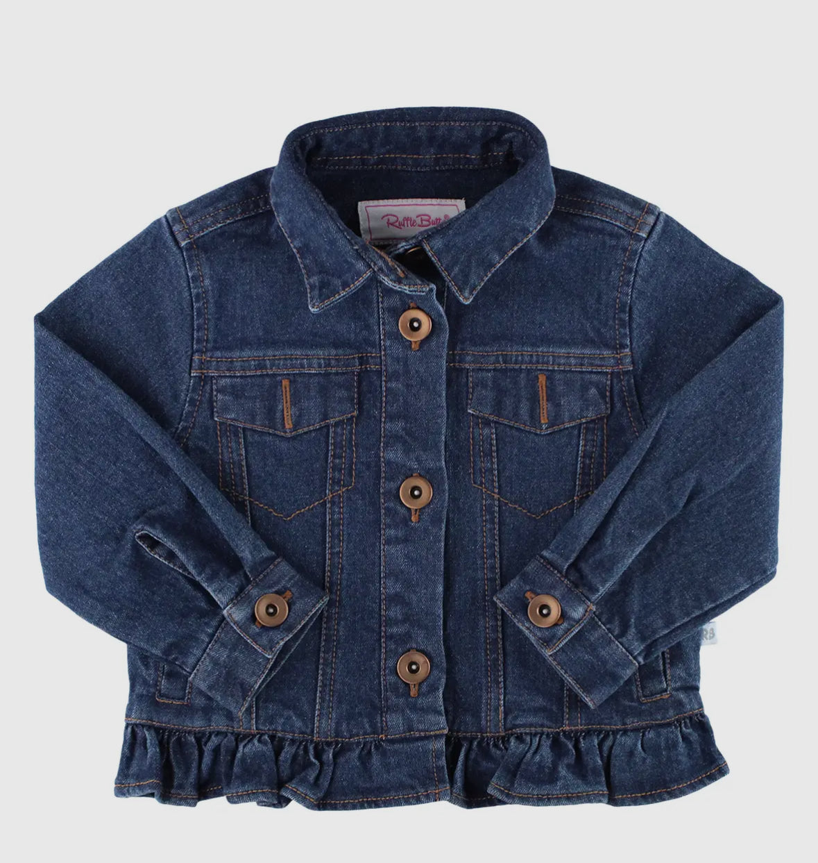 Girls Medium Wash Ruffle Denim Jacket