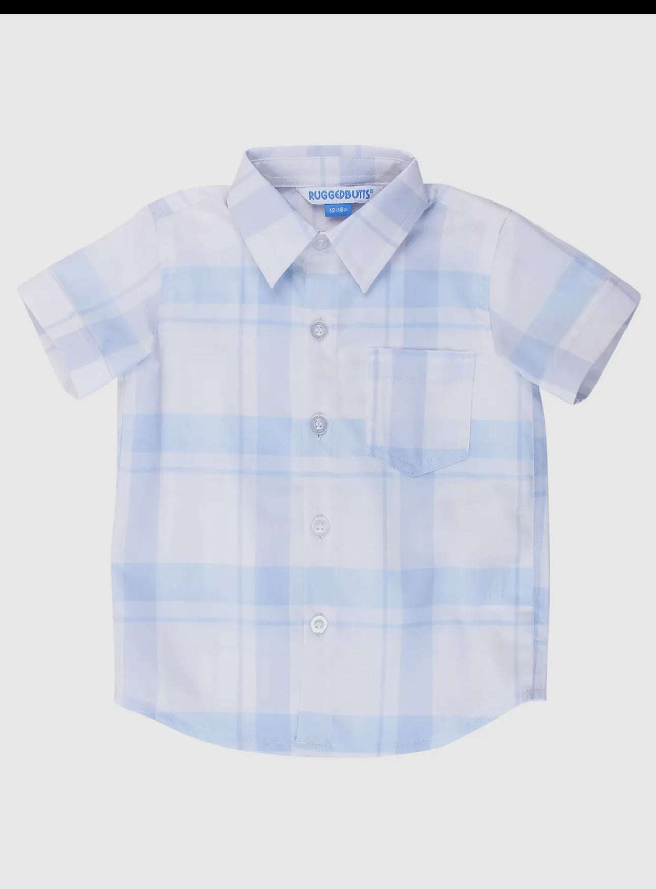 Boys Light Blue Windowpane Short Sleeve Button