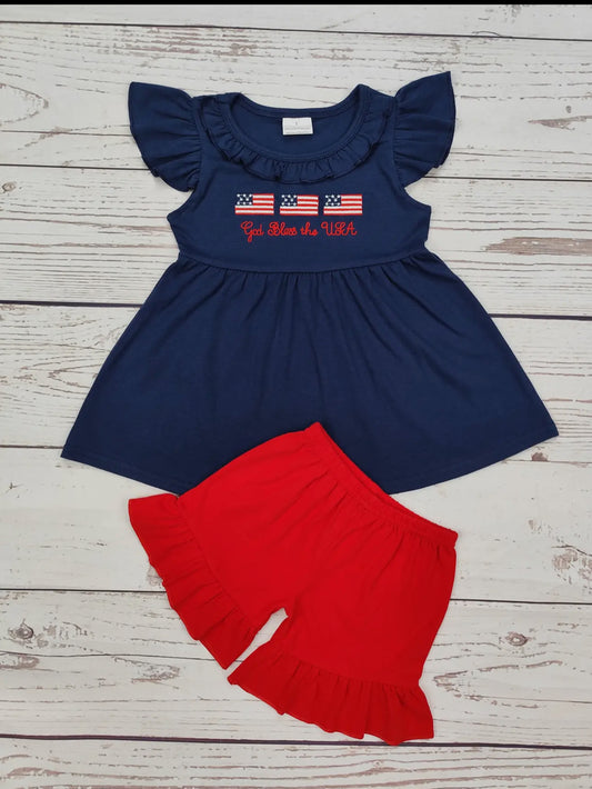 Baby Girl Appliqué Patriotic Short Set