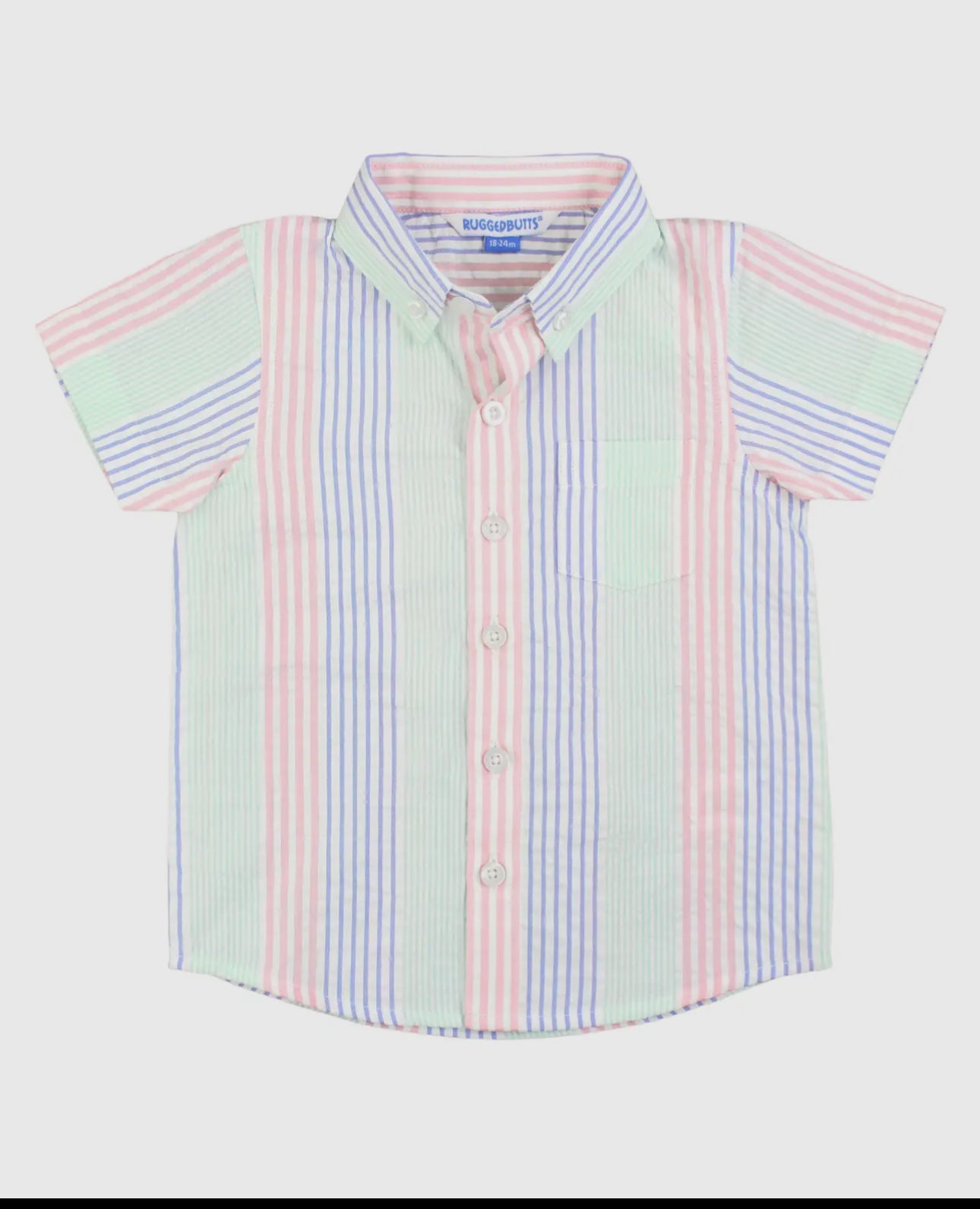 Multi-Color Seersucker Short Sleeve Button Down Shirt