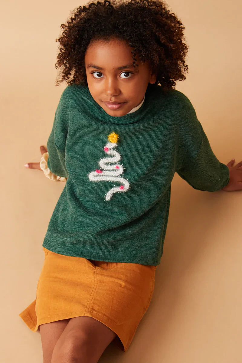 Handknit Christmas Tree Ribbed Sweater