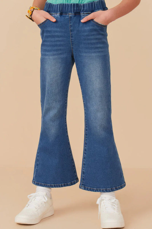 Elastic Waist Straight Leg Denim Jeans